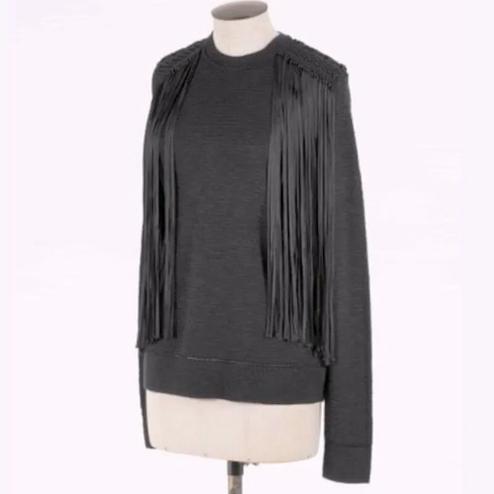 Ralph Lauren Collection Black Silk Hand Knit Fringe Trimmed Long Sleeve Sweater - Picture 3 of 16
